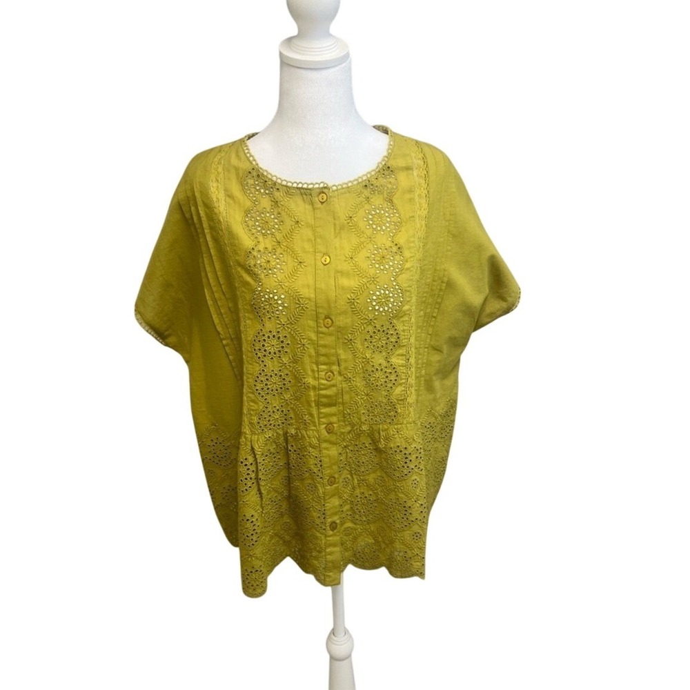 Sundance NWT Art of Eyelet Top Olive Green Sz S Cottagecore Boho Linen
